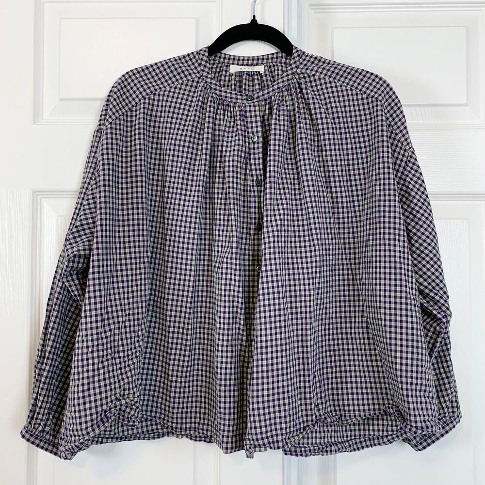 Doen Jane Button Front Blouse Checked Gingham Navy Somerset Plaid Size Small - Picture 5 of 8